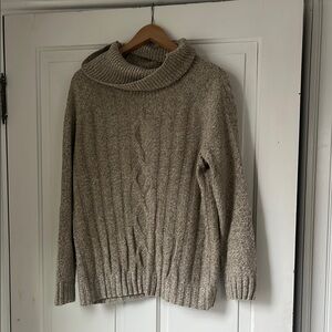 Talbots Oatmeal Cableknit Turtleneck, Size L